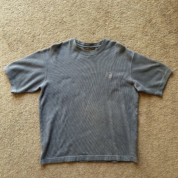 Timberland Sweater Mens Large *Stain* Crewneck Short Sleeve Grey Logo - Picture 1 of 10